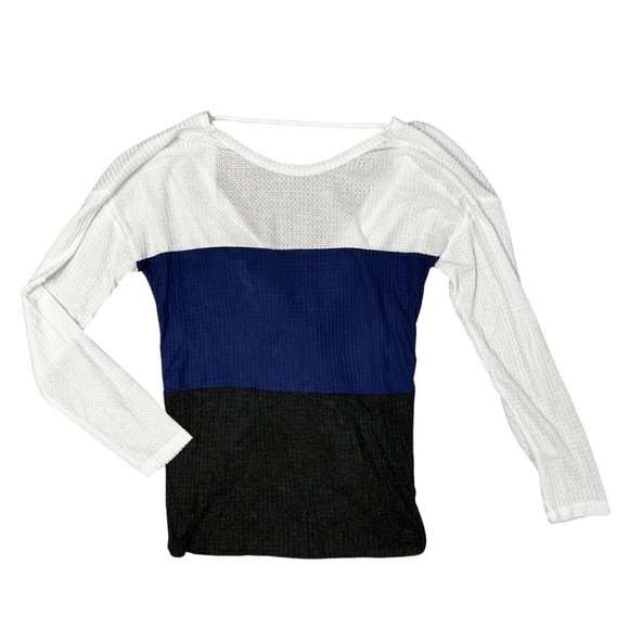 PS KATE Mustard Gray Waffle Knit Color Block Long Sleeve Top Open Back 11243 - Picture 8 of 15